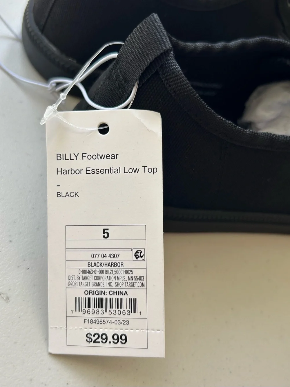 Billy Footwear Shoes Black Kids Size 5 Harbor Essential Low Top New